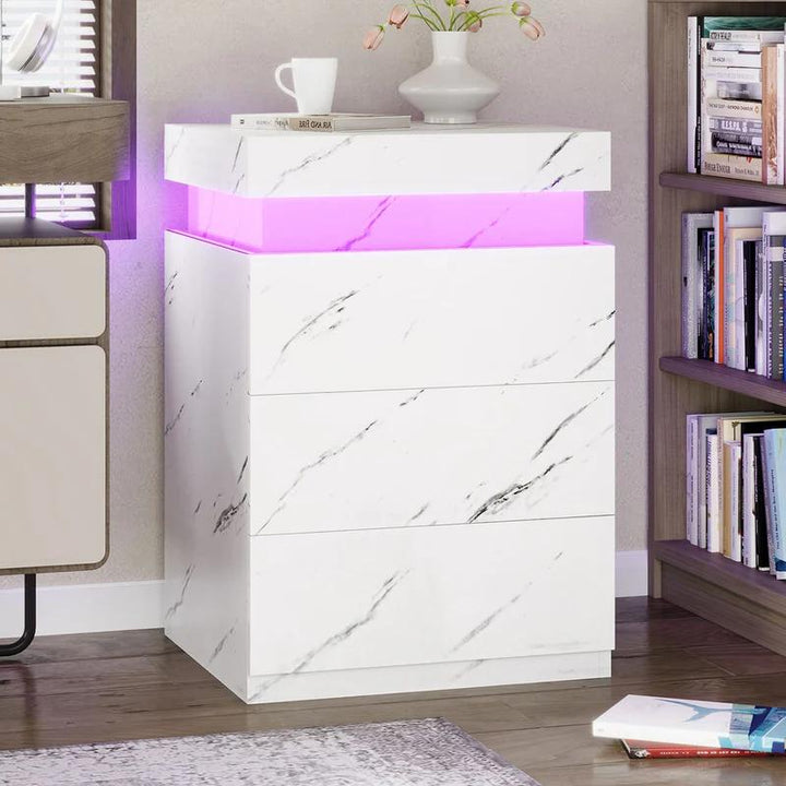 Sikaic Modern Nightstand with Sliding Top Charging Station & LED Lights - Stylish Bedroom Furniture