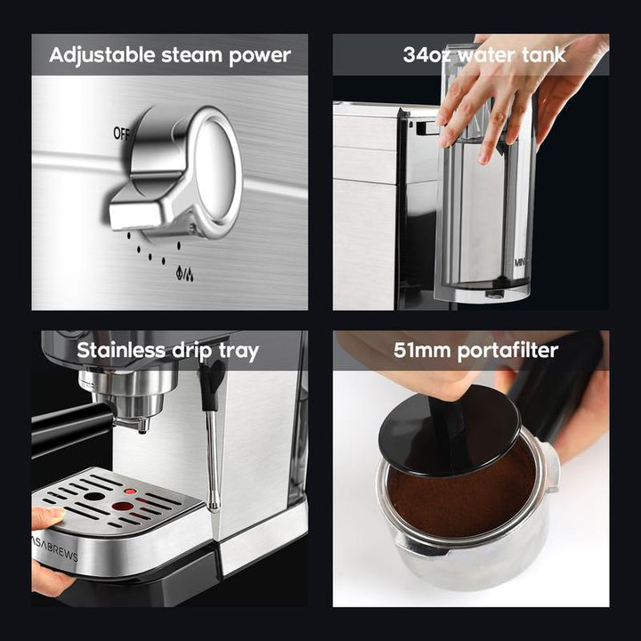 CASABREWS CM5418BC Espresso Machine - 20 Bar Pressure, Milk Frother & Compact Design for Perfect Coffee Extraction