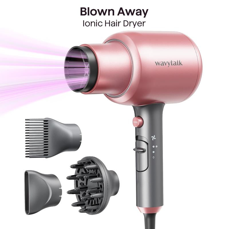 Wavytalk Ionic Hair Dryer - 1875W Quick-Dry with Ceramic Heat Protection, Lightweight & Quiet, Includes Diffuser & Styling Comb for All Hair Types