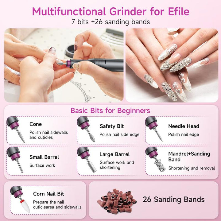 HALMAI Ultra Power Cordless Nail Drill - Professional Electric File for Acrylic & Gel Nails, Vibration-Free with 10-Second Gel Removal, Dark Grey