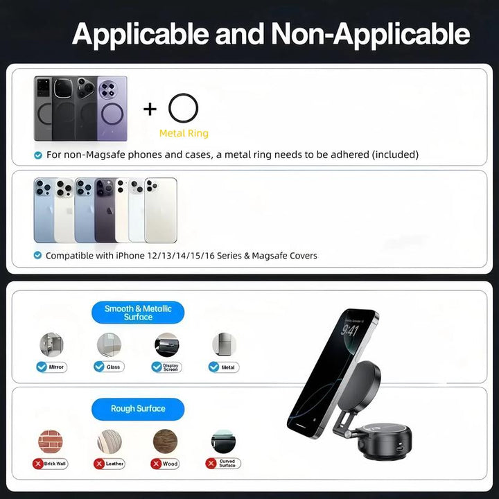 Ultimate Vacuum Magnetic Phone Holder - Versatile Folding Stand for Car & Office, Perfect for Selfies!