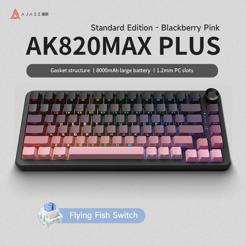 AJAZZ AK820 MAX plus Upgraded Wireless Mechanical Keyboard,Creamy Budget Keyboard, Bt5.0/2.4Ghz/Usb-C Gaming Keyboard with 5 Layers of Padding, Flexible Cut PCB, 8000Mah, FR4 Board, RGB Backlight, for Win/Mac