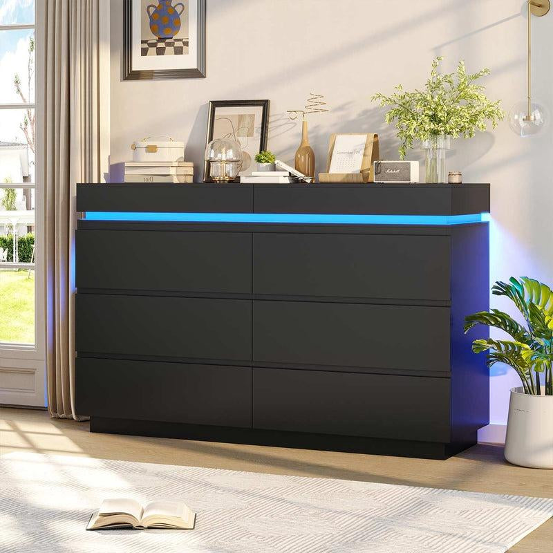 Sikaic Modern LED Dresser with Charging Station & Sliding Drawers - Stylish Storage Tower for Bedroom Organization