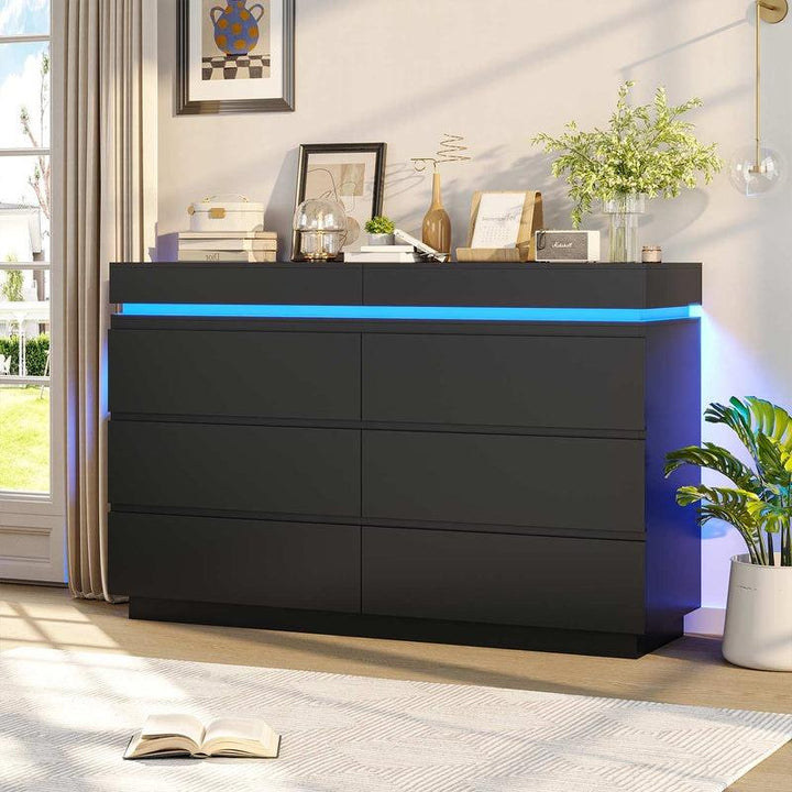Sikaic Modern LED Dresser with Charging Station & Sliding Drawers - Stylish Storage Tower for Bedroom Organization