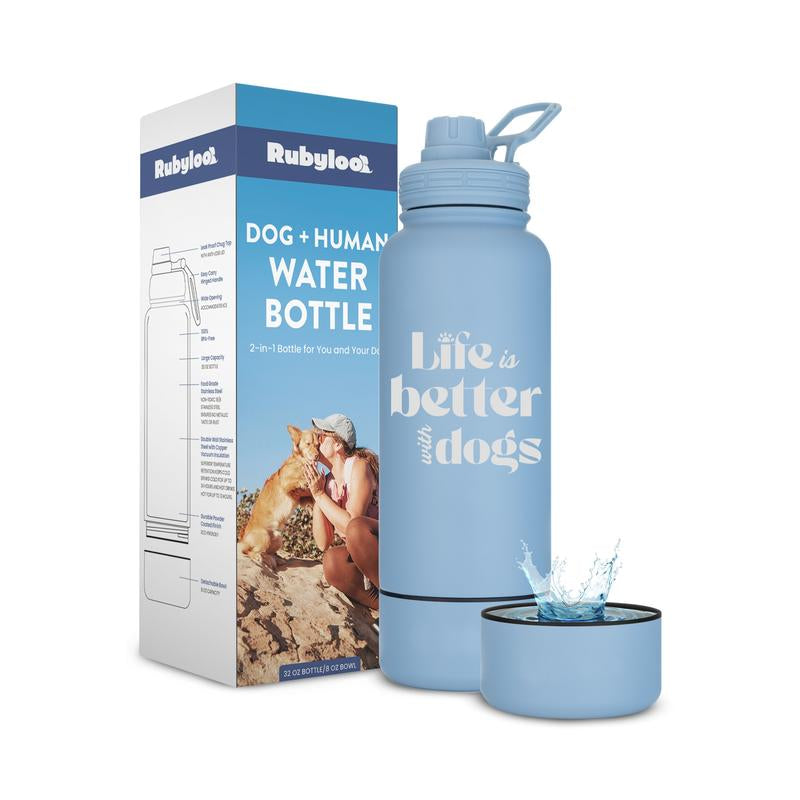 32 Oz Stainless Steel Dog Water Bottle with Detachable 8 Oz Bowl - Perfect Gift for Dog Lovers!