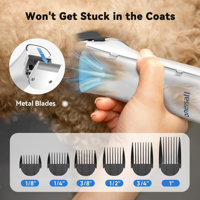 Oneisall Cozy C1 Smart Pet Grooming Kit - Vacuum Blow Dryer & Clippers for Shedding, Drying, and Trimming with 7 Heat Settings & Adjustable Air Flow