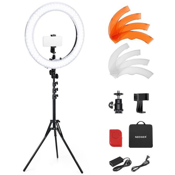 NEEWER 18" LED Ring Light Kit - Adjustable Stand, Dimmable Lighting & Phone Holder for Makeup, Vlogging, Photography & Live Streaming
