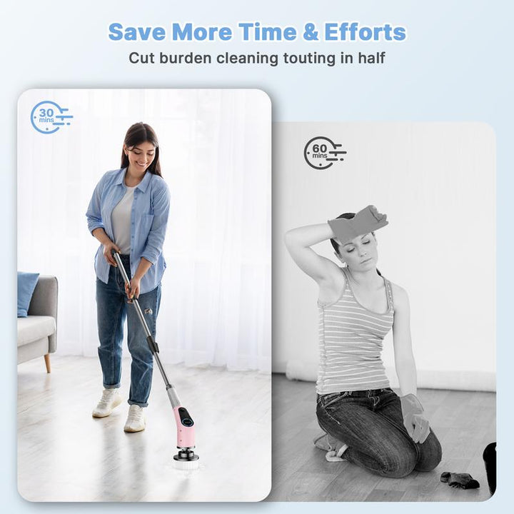 Revitalize Your Cleaning Routine This Summer! Dovety Pink Electric Spin Scrubber with 8 Brush Heads, 2 Speeds & Adjustable Handle - Perfect for Bathroom, Kitchen, Tub, Tile & Floor!