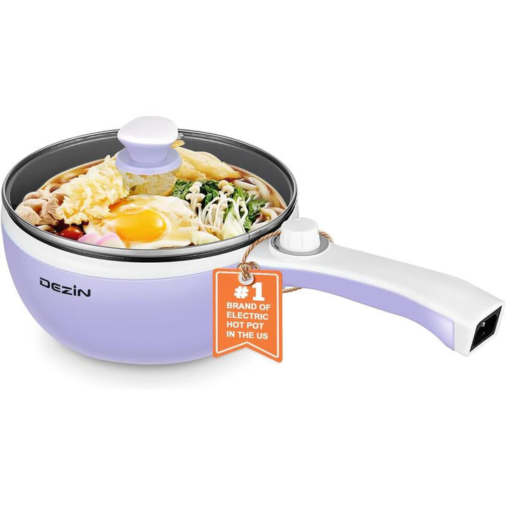 Dezin Spring Sales Electric Pot, Non-Stick Sauté Pan, Mini Electric Fondue Pot for Cheese, Stir Fry, Roast, Steam with Power Adjustment, Perfect for Ramen, Steak, Pink (Egg Rack Included)
