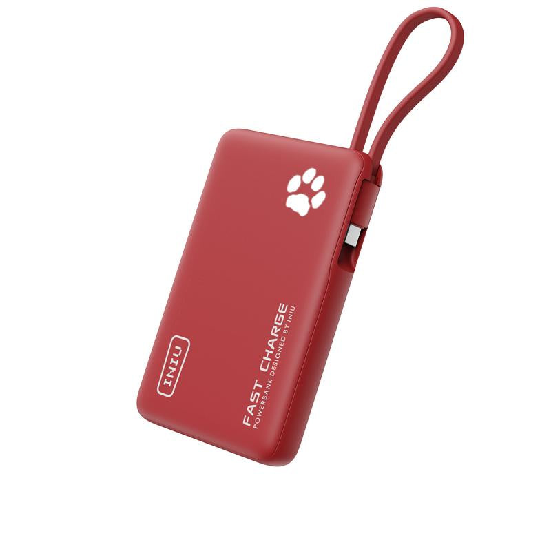 INIU Pawgo 45W Power Bank, Portable Charger, Slimmest 10000Mah Power Bank with Build in USB-C Cable, 45W PD Fast Charging USB C In&Out Battery Pack, External Phone Charger for Iphone 16 15 14 13 12 11 Samsung S24 S23 S22 S21 Google Etc Compact Handy
