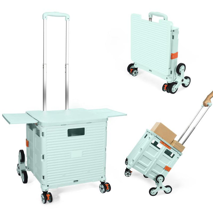 SELORSS BY10C Foldable Utility Cart with Stair Climbing Wheels - Collapsible Rolling Crate with Magnetic Lid and Telescopic Handle for Easy Transport and Storage
