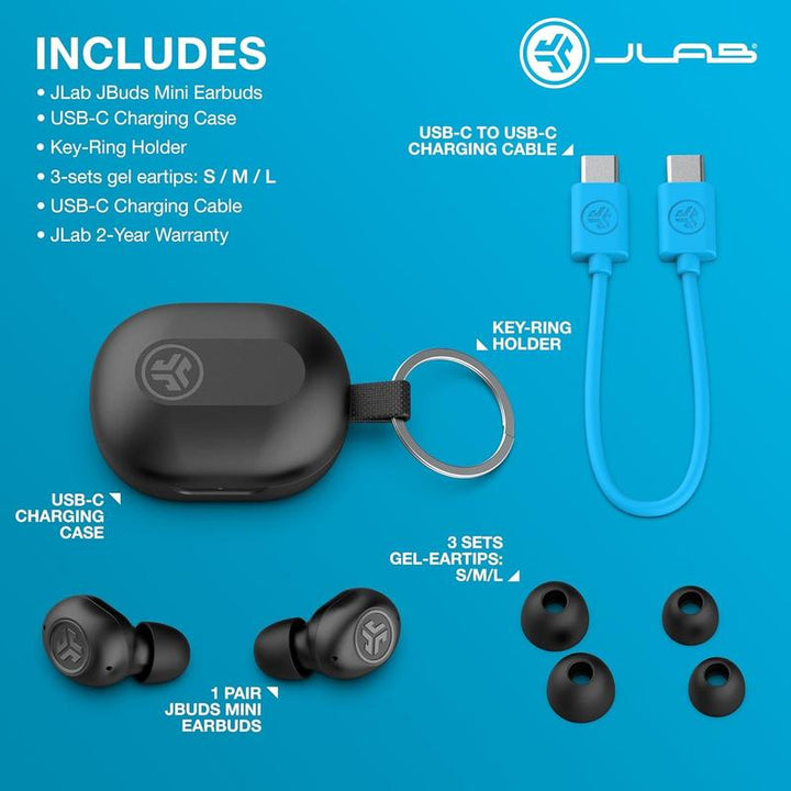 JLab JBuds Mini Earbuds - Ultra-Compact Bluetooth Earbuds with Keyring Fit, Safe Mode, and Custom EQ for Android/iPhone