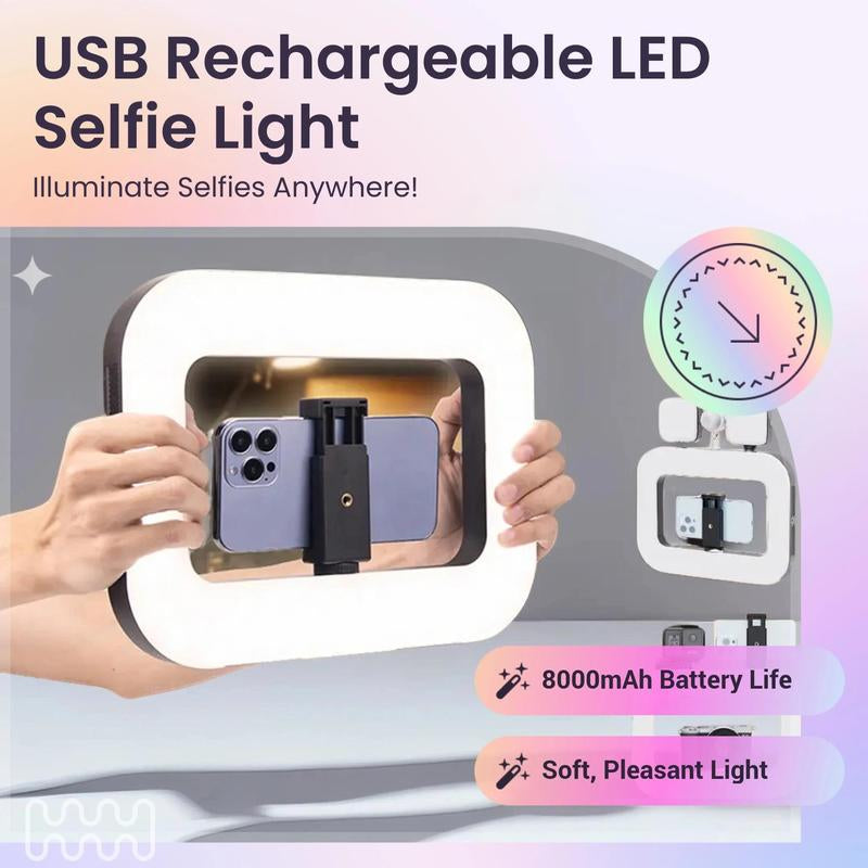 USB Rechargeable Selfie Ring LED Ring Light, Clip-On Selfie Fill Light, Mobile Power Supply for Charging Other Devices, Tripod Light, Photography Flash, Videography Equipment, Stabilize Mobile Phone Lens