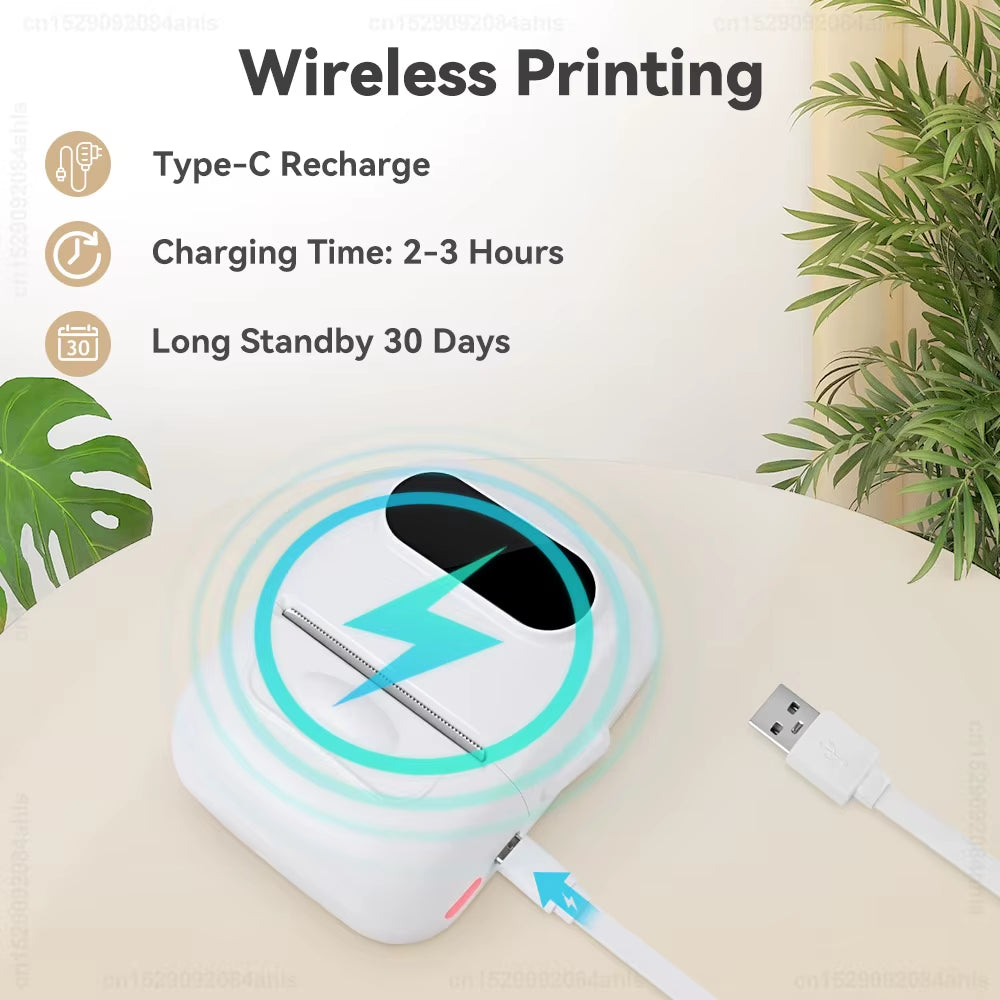 Compact Bluetooth Mini Label Printer - Inkless Thermal Adhesive Sticker & Barcode Maker P50