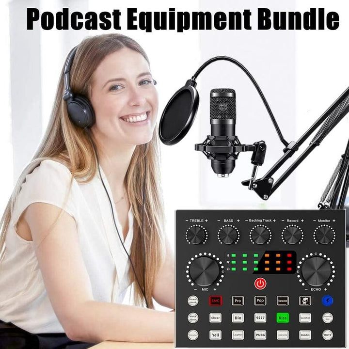 Haomuren BM800 Podcast Equipment Bundle - Complete Recording Studio Package with V8S Voice Changer for Podcasting, Live Streaming, Singing, and Content Creation on PC and Mobile