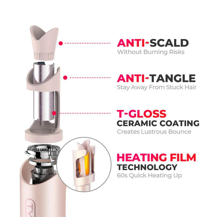 TYMO CURLGO Cordless Automatic Curling Iron - Effortless Curls with Ionic Technology and Comfort Grip