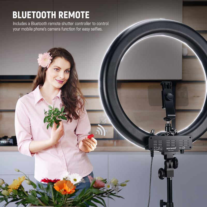 NEEWER 18" LED Ring Light Kit - Adjustable Stand, Dimmable Lighting & Phone Holder for Makeup, Vlogging, Photography & Live Streaming
