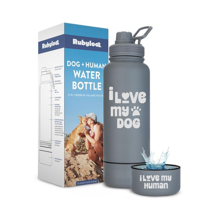 32 Oz Stainless Steel Dog Water Bottle with Detachable 8 Oz Bowl - Perfect Gift for Dog Lovers!