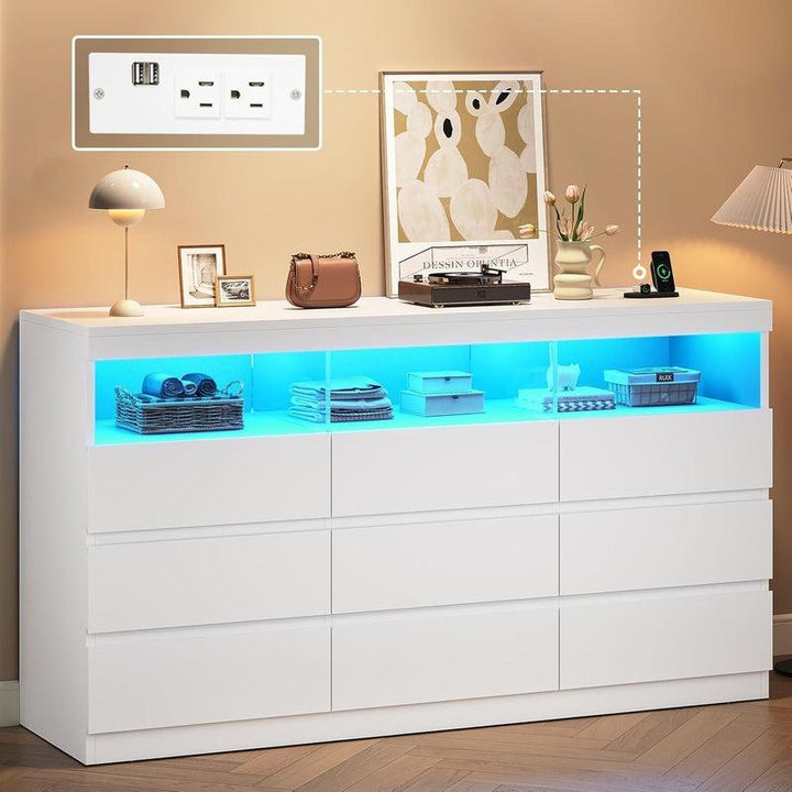 Modern Sikaic 9-Drawer Dresser Chest with LED RGB Lights – Stylish Bedroom Storage Solution