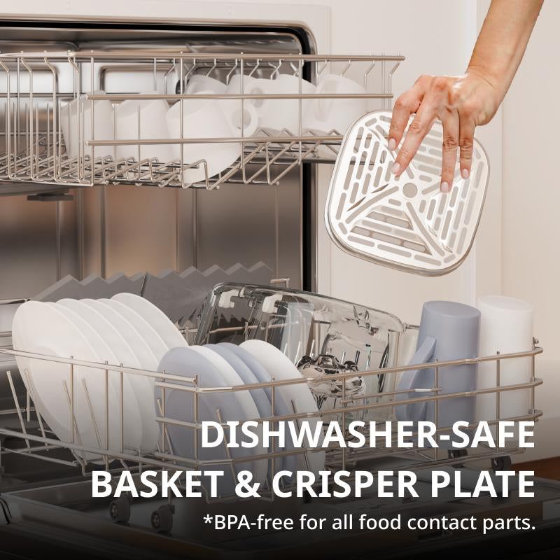 Crispy Quiet 4-in-1 Non-Toxic Glass Air Fryer & Containers - 4.2Qt, Dishwasher Safe, 400°F Air Crisp Technology for Easy Meals - Ivory