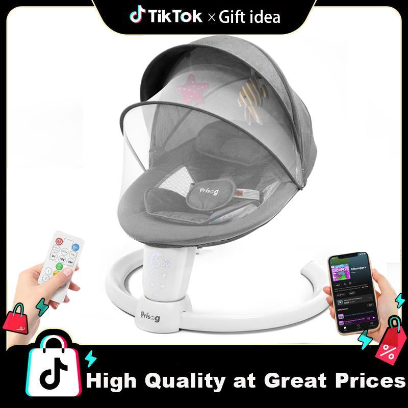 Premium Electric Baby Swing with LED Touch Panel, 5 Sway Speeds & Remote Control – Bluetooth & Music Infant Rocker Perfect for Christmas Gifts (Indoor/Outdoor)