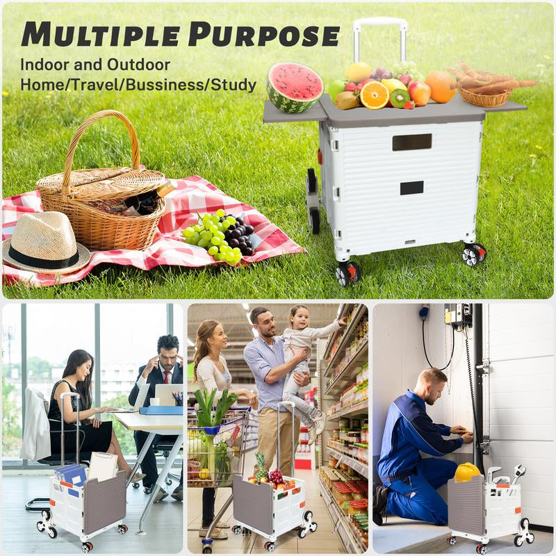 SELORSS BY10C Foldable Utility Cart with Stair Climbing Wheels - Collapsible Rolling Crate with Magnetic Lid and Telescopic Handle for Easy Transport and Storage