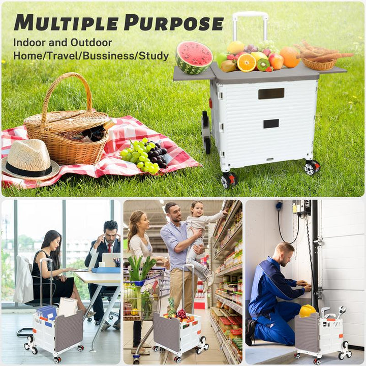 SELORSS BY10C Foldable Utility Cart with Stair Climbing Wheels - Collapsible Rolling Crate with Magnetic Lid and Telescopic Handle for Easy Transport and Storage