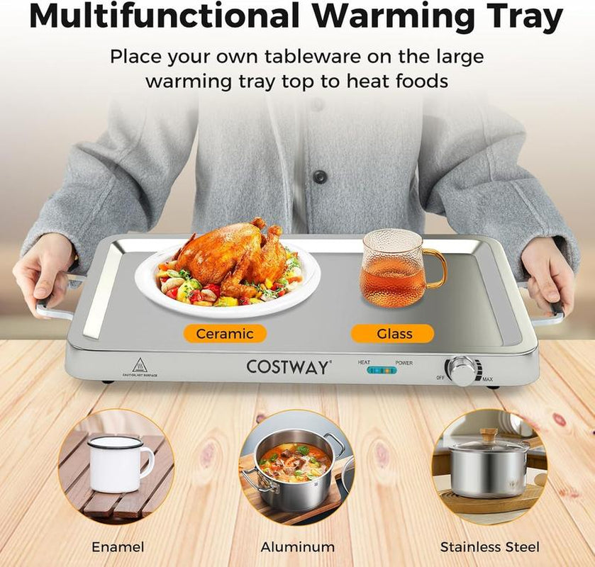 Costway 2-in-1 Electric Buffet Server and Warming Tray - 450W Stainless Steel Chafing Dish with Temperature Control, 3 Serving Trays, 8 Qt Food Warmer Station for Parties and Events - Perfect Mother's Day Gift!