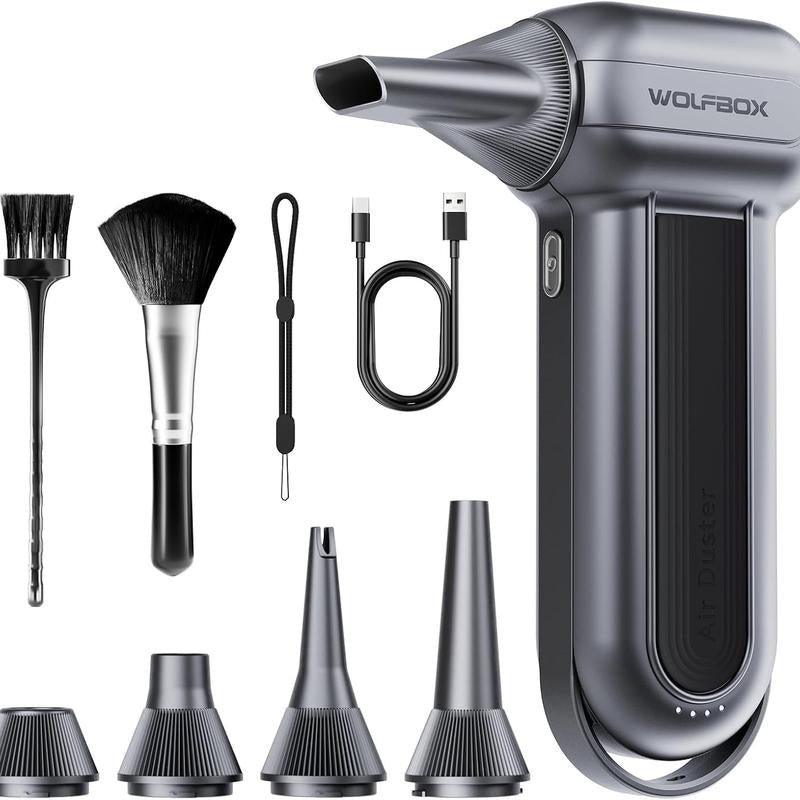 WOLFBOX 6-in-1 Super Power Electric Air Duster & Leaf Blower - 150,000 RPM Cordless Turbo Blower for Lawn Care, Car Cleaning & More - Perfect Father's Day Gift!