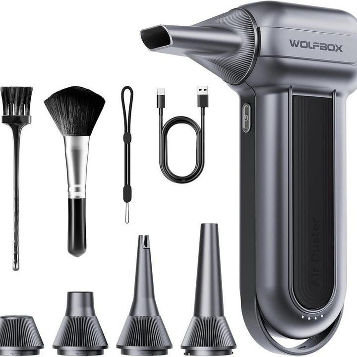 WOLFBOX 6-in-1 Super Power Electric Air Duster & Leaf Blower - 150,000 RPM Cordless Turbo Blower for Lawn Care, Car Cleaning & More - Perfect Father's Day Gift!