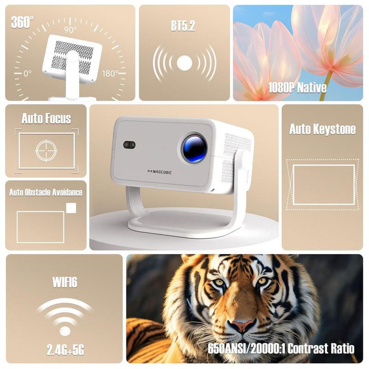 Magcubic 1080P Smart Projector with Auto Focus & Keystone Correction - Portable Home Theater & Office Projector with WiFi Connectivity