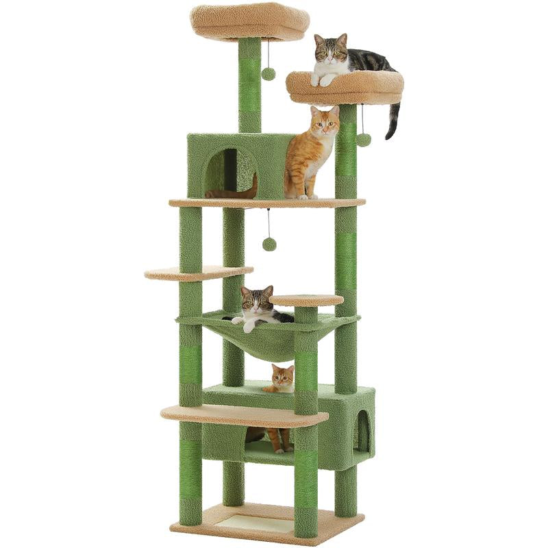 Luxurious 72-Inch Flower & Cactus Cat Tree with Scratching Posts, Cozy Perches, and Condos – Perfect Indoor Playground for Your Feline Friend (Gray/Dark Gray/Beige)