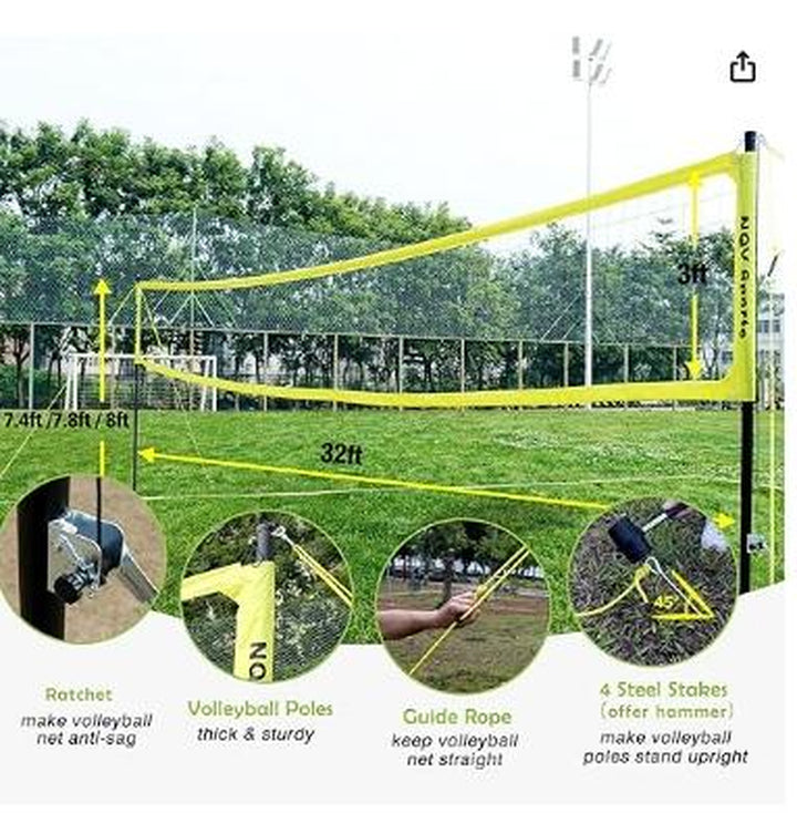 NQV Premium Heavy Duty Outdoor Volleyball Net Set - Adjustable Height Aluminum Poles, Anti-Sag System, Pump & Carrying Bag Included!