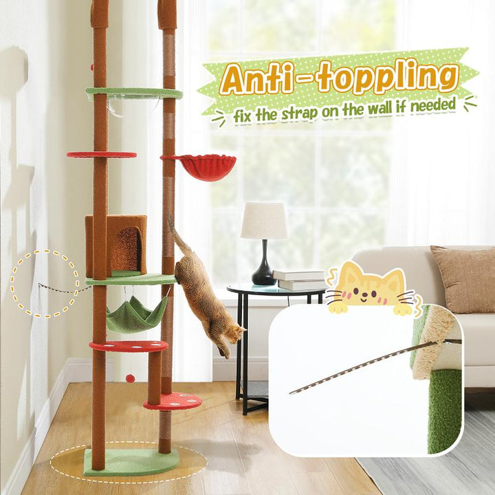 Adjustable PAWZ Road 92.9-101.6 Inch Floor to Ceiling Cat Tree with Scratching Posts, Condo, Perches & Hammock – Perfect for Indoor Cats!