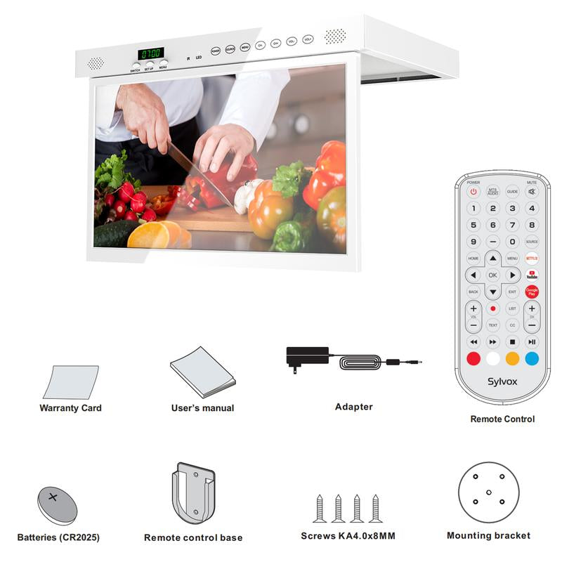 SYLVOX 15.6" Smart TV - Under Cabinet Design, Google TV, 1080P FHD, Wifi & Bluetooth for Kitchen, Bedroom, RV Camper