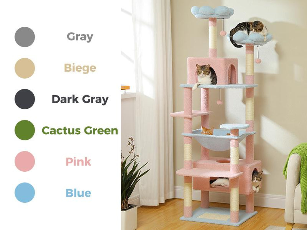 Luxurious 72-Inch Flower & Cactus Cat Tree with Scratching Posts, Cozy Perches, and Condos – Perfect Indoor Playground for Your Feline Friend (Gray/Dark Gray/Beige)
