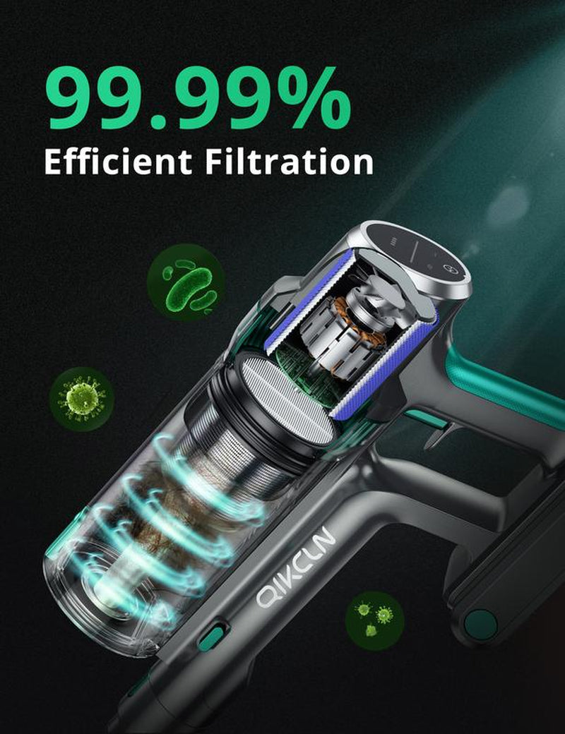 Qikcln VC03 300W 30Kpa Powerful Vacuum Cleaner with Brushless Motor & Three Modes 40Mins Runtime for Pet Hair Hardwood Carpet