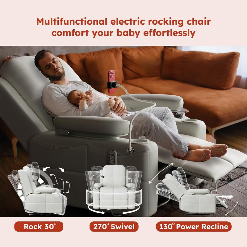 Adjustable Armrest Electric Glider Recliner Nursery Rocking Chair with USB Port & Storage - FSC Certified Comfort for Your Baby's Room