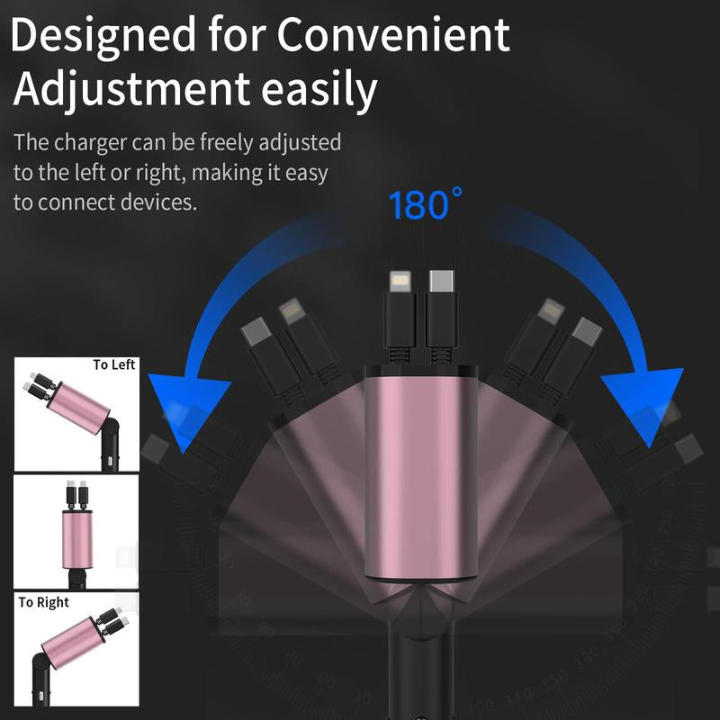 Ultimate 4-in-1 Retractable Car Charger - 100W USB-C Fast Charging Cable with Lightning & Dual Port Compatibility for iPhone, Samsung, Google Pixel & Tablets