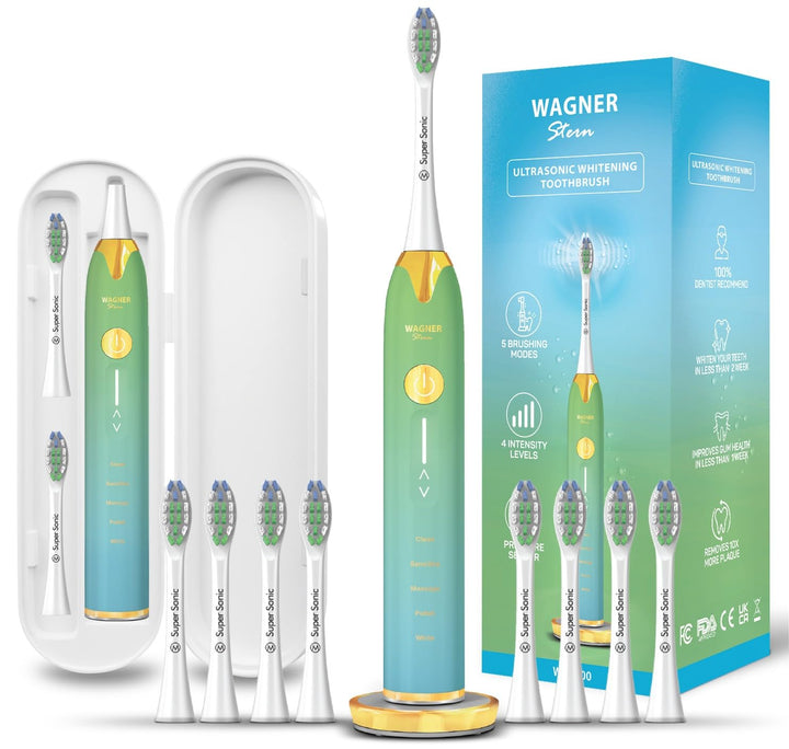 Achieve a Brighter Smile with the Ultrasonic Whitening Toothbrush - 5 Modes, 4 Intensity Levels, 8 Soft Bristles & Travel Case!