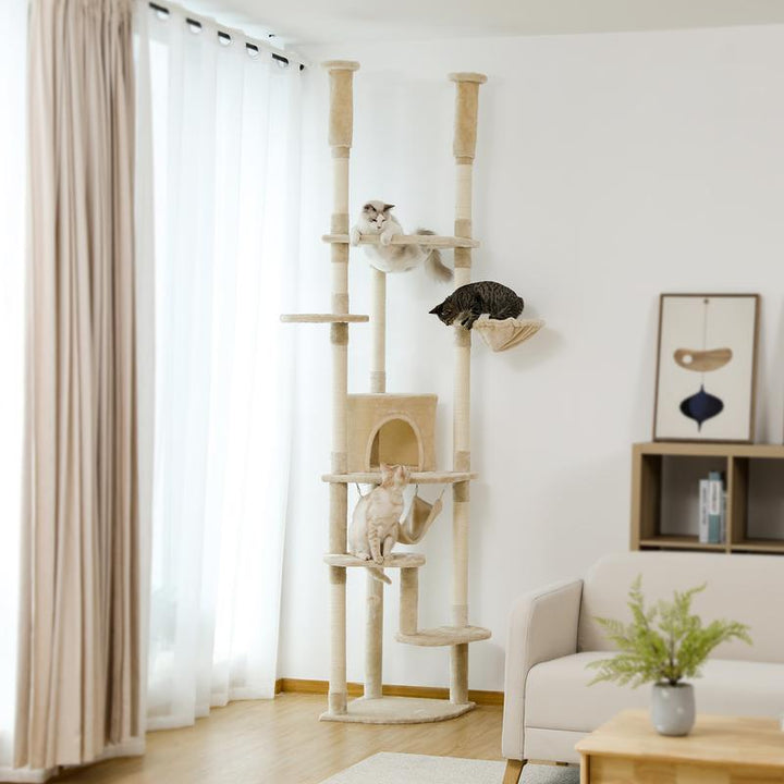 Adjustable PAWZ Road 92.9-101.6 Inch Floor to Ceiling Cat Tree with Scratching Posts, Condo, Perches & Hammock – Perfect for Indoor Cats!