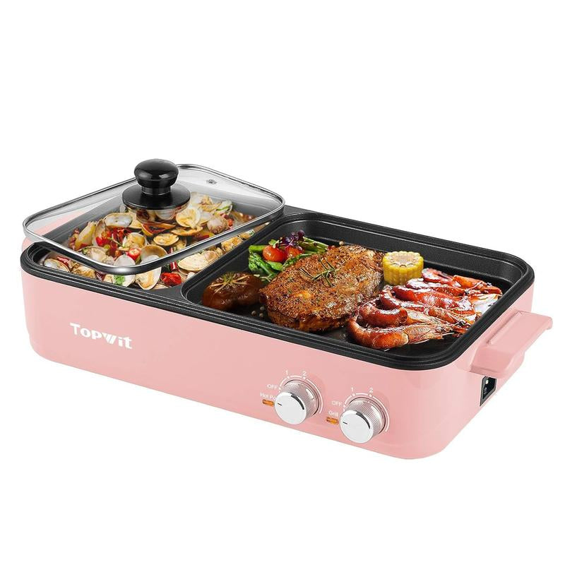 Topwit 2-in-1 Electric Hot Pot & Grill - Non-Stick Indoor Cooker for Steaks, Shabu Shabu, Noodles & Korean BBQ with Dual Temperature Control