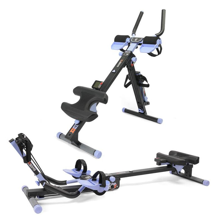 2-in-1 Adjustable Rowing and Ab Crunch Machine with LCD Monitor - Foldable Home Workout Equipment for Effective Stomach Exercises