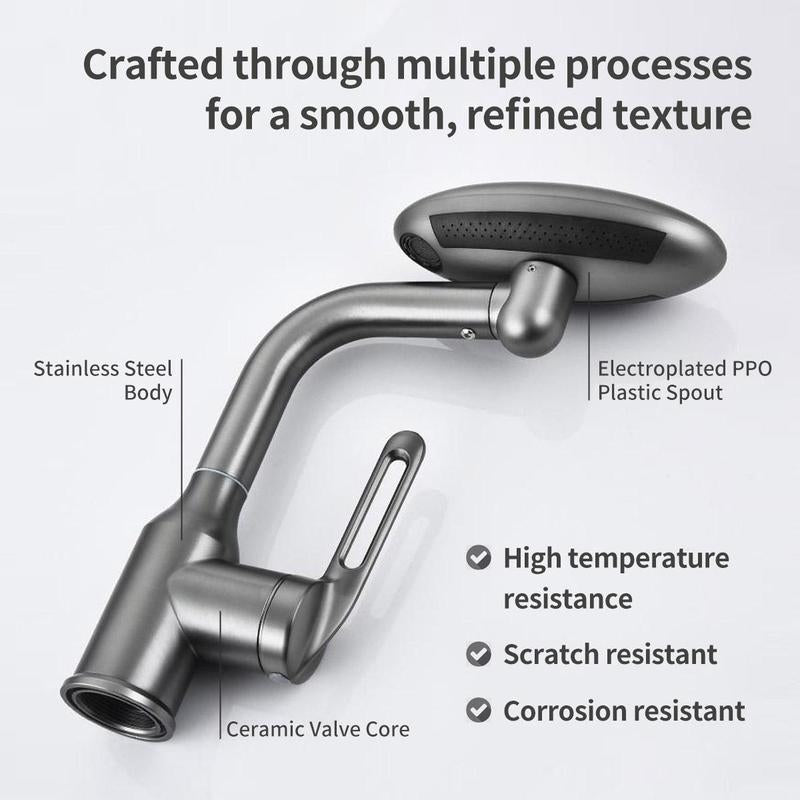 Versatile 4-Mode Splash-Proof Rotatable Stainless Steel Bathroom Faucet - Modern Waterfall Design for Stylish Home Accessories