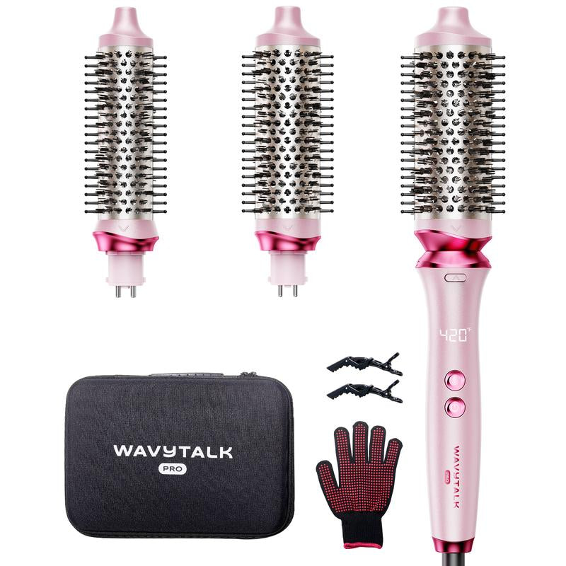 Wavytalk Heatwave Pro Ionic Thermal Brush Set - Achieve Salon-Quality Shine & Effortless Blowouts with Interchangeable Brushes for All Hair Lengths - Stylish Pink Design
