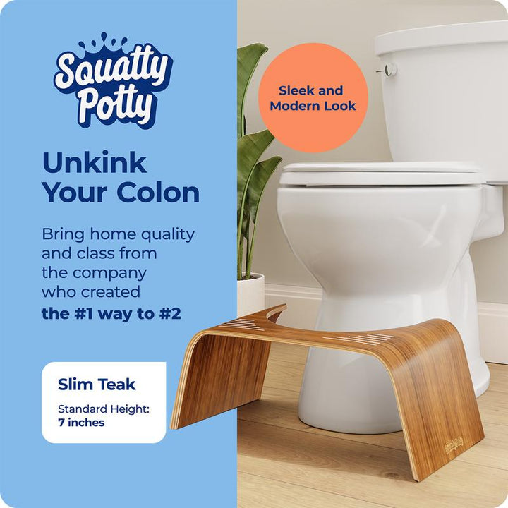Squatty Potty Slim Teak Toilet Stool - Doctor Recommended for Better Digestion and Comfort