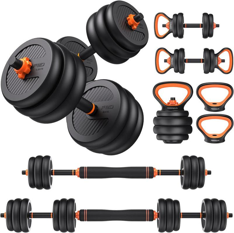FEIERDUN 4-in-1 Adjustable Dumbbells Set (20/90 Lbs) - Versatile Home Gym Equipment for Barbell, Kettlebell & Push-Ups - Perfect for Men & Women