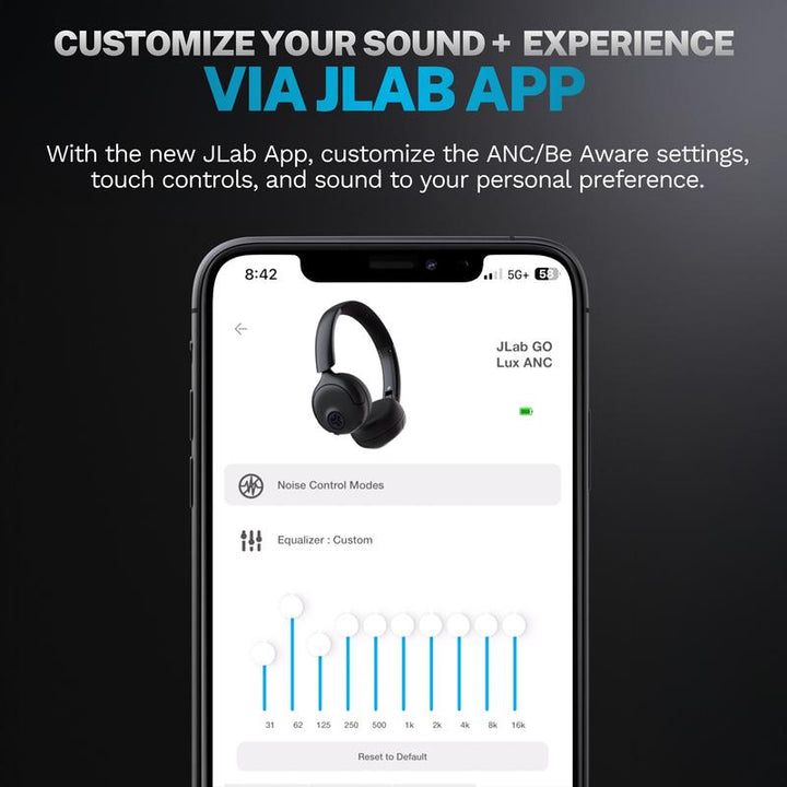 JLab Go Lux Active Noise Cancelling On-Ear Headphones - 70+ Hours Bluetooth, Hybrid ANC, Be Aware Mode & Spatial Audio for Android
