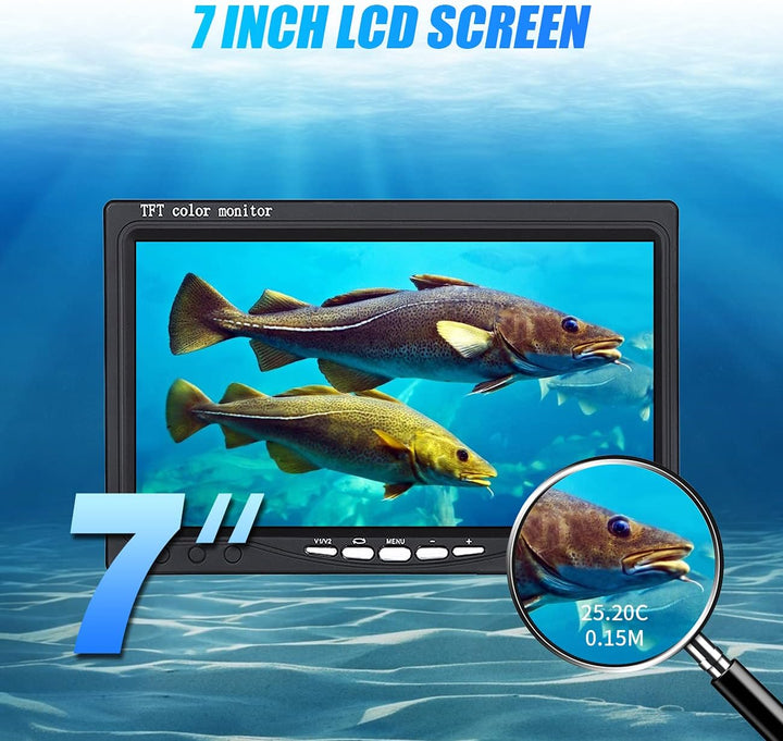 High-Definition Portable Underwater Fishing Camera with 7" LCD Monitor - 1000TVL, Depth & Temperature Display, 12 IR LEDs, 50FT Cable - Ideal for Ice, Lake & Boat Fishing