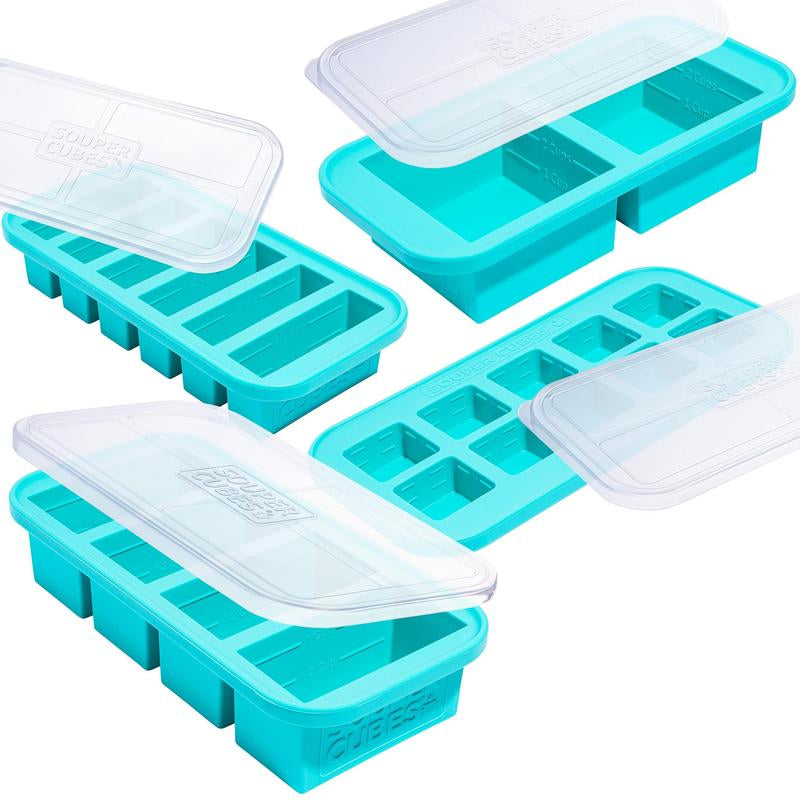 Souper Cubes Ultimate Kitchen Gift Set - Versatile 4 Pack Silicone Freezer Trays (1 Cup, 2 Cup, 1/2 Cup & 2 Tbsp)